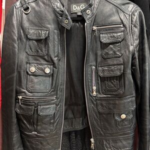 D&G Dolce & Gabbana Leather Utility Moto Jacket